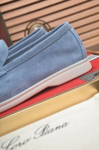 Blue Suede Slip-On Loafers
